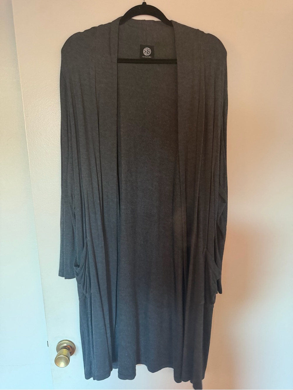 bobeau Gray Long Open-Front Drapey Cardigan